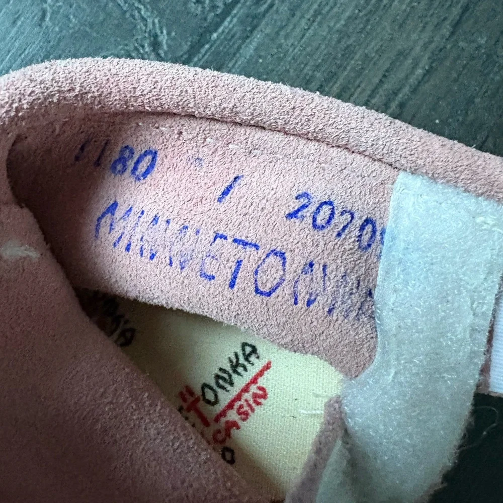 Minnetonka Infant Girls Pink Moccasin Shoes Style #1180 Back Flap Bootie Size 1
